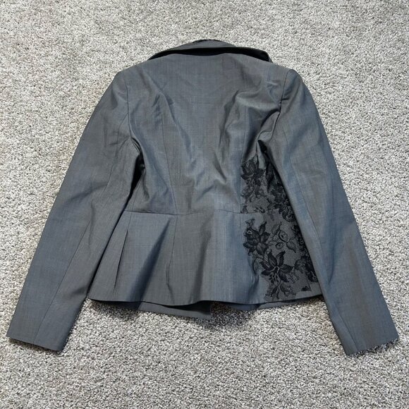 Valentino Gray Blazer With Black Lace Detail Made In Italy Size 10 Draped Collar - Picture 5 of 16